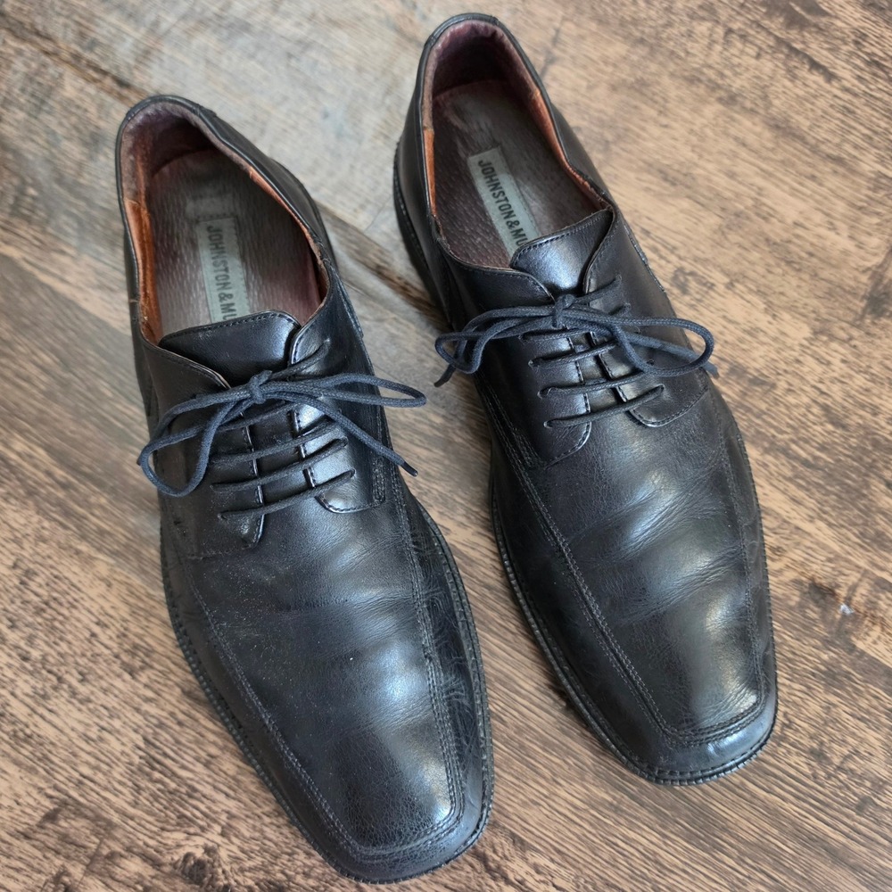 JOHNSTON & MURPHY Dress Shoes Mens 10M Black Leather Square Toe‎ Vibram 20-0081